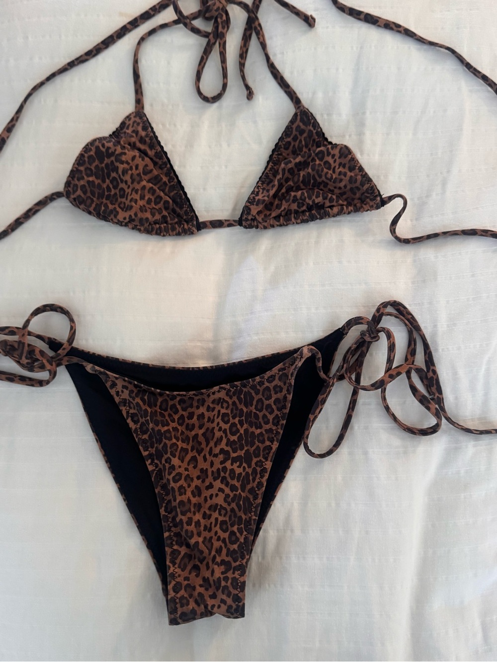 Frankies Leopard Print Triangle Tie-Side Bikini - Brown